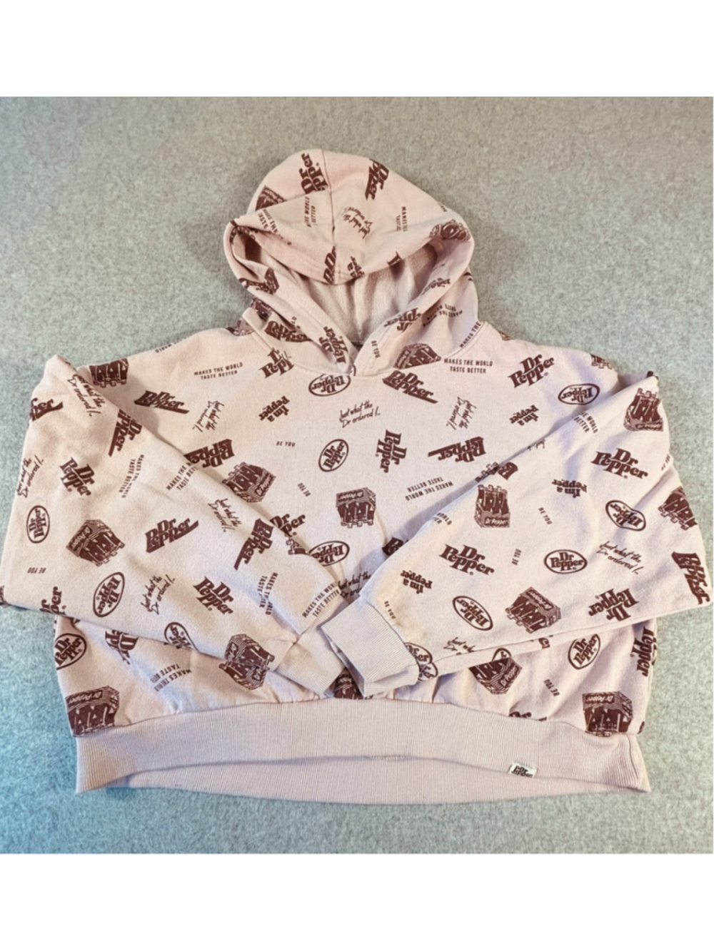 Dr Pepper Women’s AOP Logo Crop Hoodie Fleece Sweatshirt Tik Tok Trend Pink XL